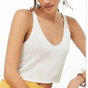 White Knit Tank Top V Neck White Cropped Tank SM